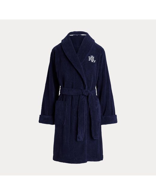 Ralph Lauren Blue Cotton Terry Shawl-Collar Robe