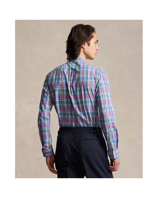 Camicia scozzese in popeline Custom-Fit di Polo Ralph Lauren in Blue da Uomo