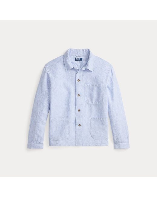 Polo Ralph Lauren Blue Linen Utility Overshirt for men