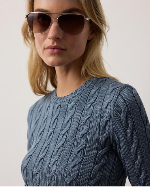 Ralph Lauren Blue Cable-Knit Silk-Blend Crewneck Jumper
