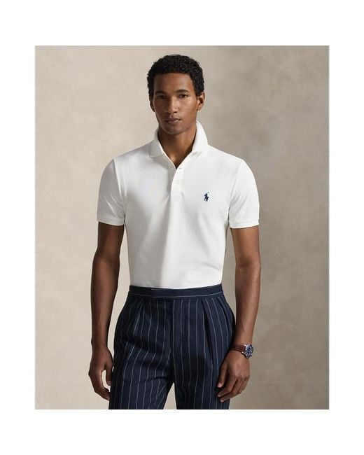 Ralph Lauren White Custom Slim Fit Stretch Mesh Polo Shirt for men