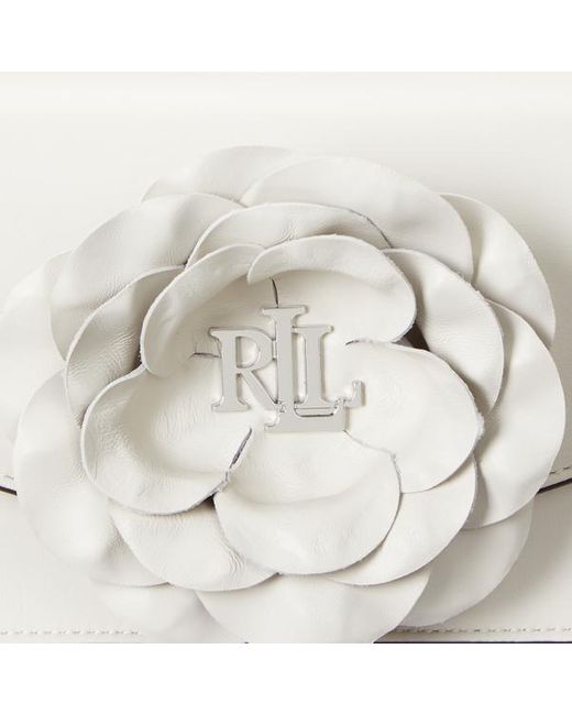 Lauren by Ralph Lauren White Floral-trim Leather Medium Sawyer Bag
