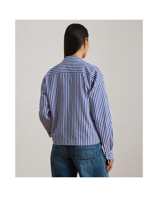 Ralph Lauren Blue Striped Cotton Broadcloth Cropped Shirt