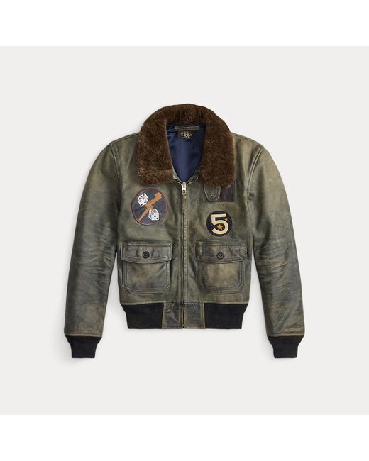RRL Metallic Shearling-Collar Leather Flight Jacket
