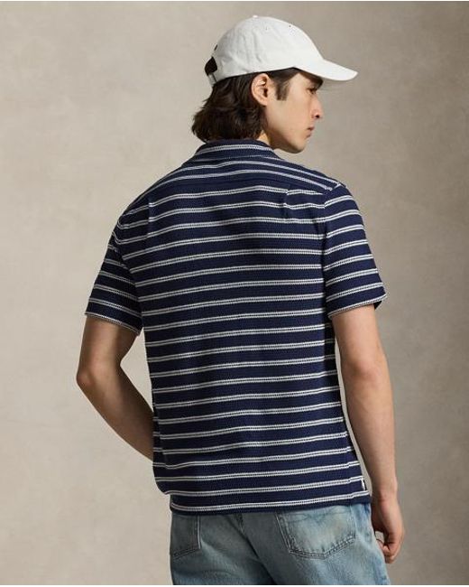 Polo Ralph Lauren Blue Striped Pointelle-Jersey Camp Shirt for men