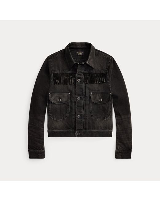 RRL Black Suede-Trim Denim Jacket