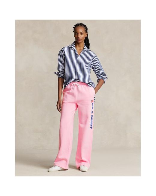 Polo Ralph Lauren Pink Fleece-Sporthose mit weitem Bein