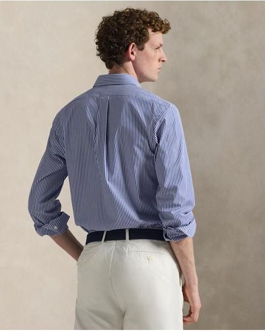 Polo Ralph Lauren Blue Slim Fit Striped Stretch Poplin Shirt for men