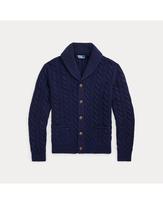 Polo Ralph Lauren Blue Cable-knit Wool-cashmere Shawl Cardigan for men