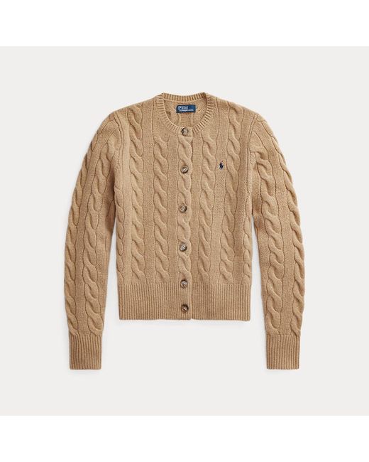 Polo Ralph Lauren Brown Cable-knit Wool-cashmere Cardigan