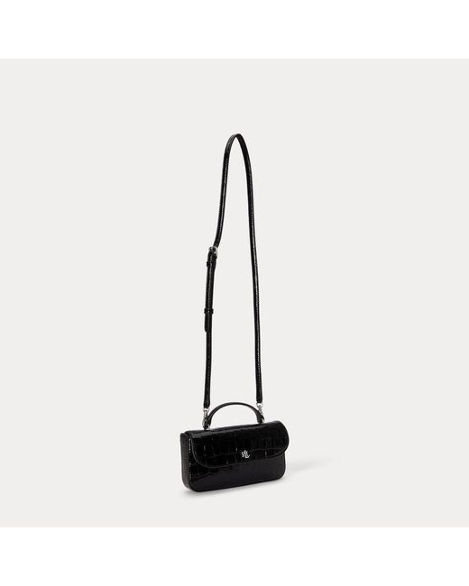 Ralph Lauren Black Croc-Embossed Marcy Crossbody Wallet