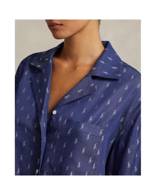Polo Ralph Lauren Pyjamaset Van Crop Top En Boxer Met Pony in het Blue