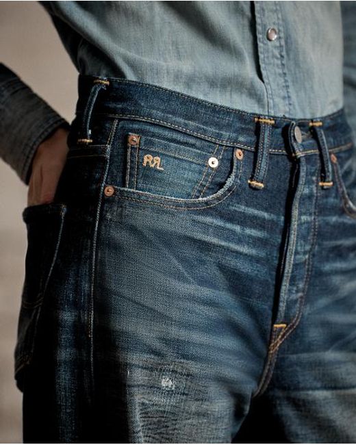 RRL Blue Vintage Wide Fit Distressed Kenley Jean