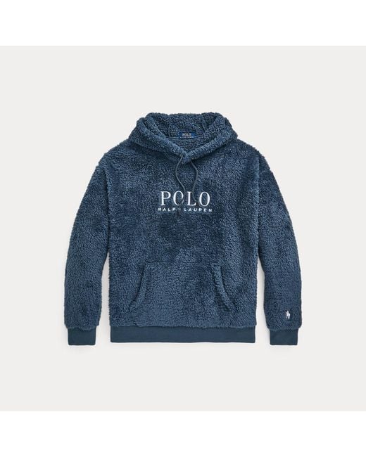 Polo Ralph Lauren Blue Embroidered-logo Pile Fleece Hoodie for men