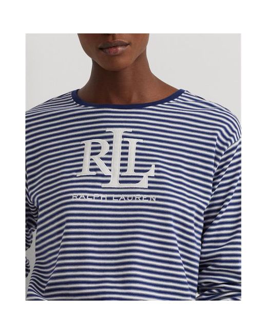 Lauren by Ralph Lauren Blue Ralph Lauren Logo Striped Interlock Pajama Set
