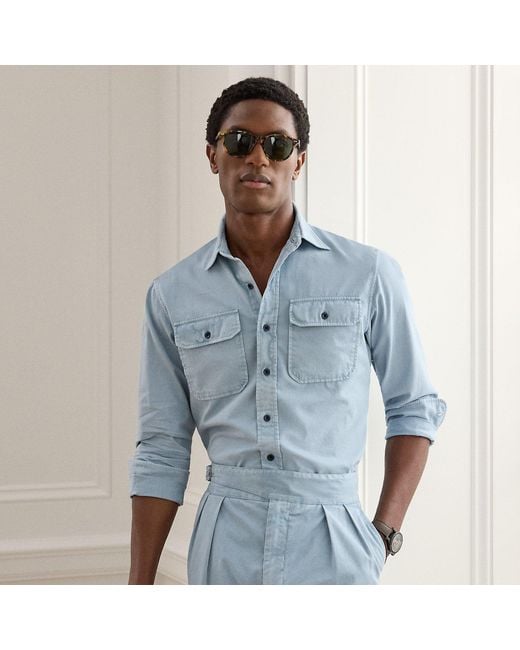 Ralph Lauren Blue Garment-Dyed Twill Shirt for men