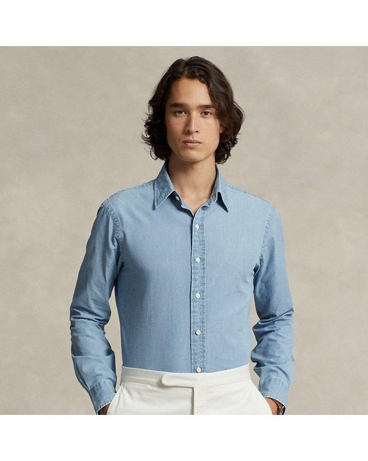 Polo Ralph Lauren Custom Fit Indigo Chambray Shirt in Blue for Men | Lyst