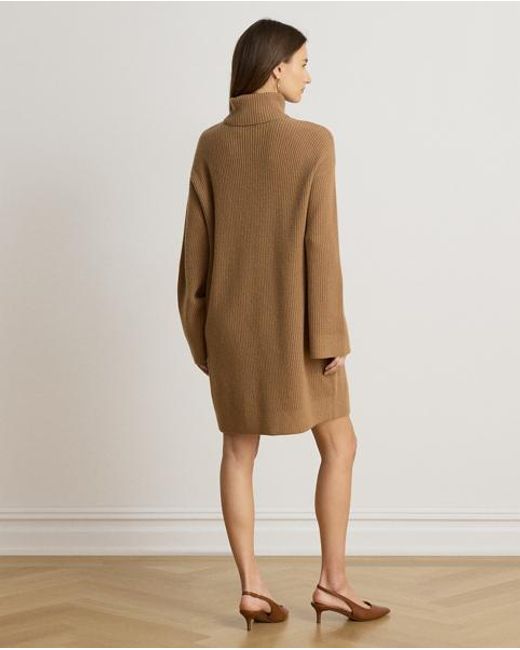 Ralph Lauren Brown Wool-Cashmere Roll Neck Dress