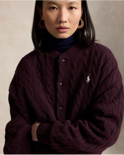 Polo Ralph Lauren Brown Cable-Knit Wool-Cashmere Snapped Jacket