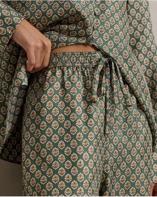 Polo Ralph Lauren Green Floral Silk Drawstring Wide-Leg Trousers
