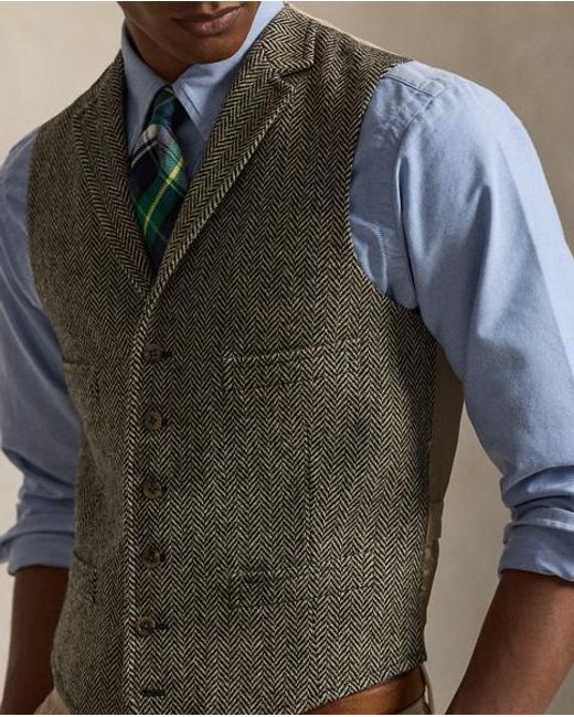 Polo Ralph Lauren Gray Wool Herringbone Tweed Waistcoat for men
