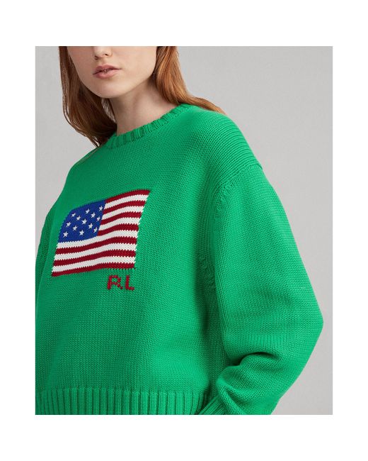 Polo Ralph Lauren Boxy Flag Crewneck Jumper in Green | Lyst
