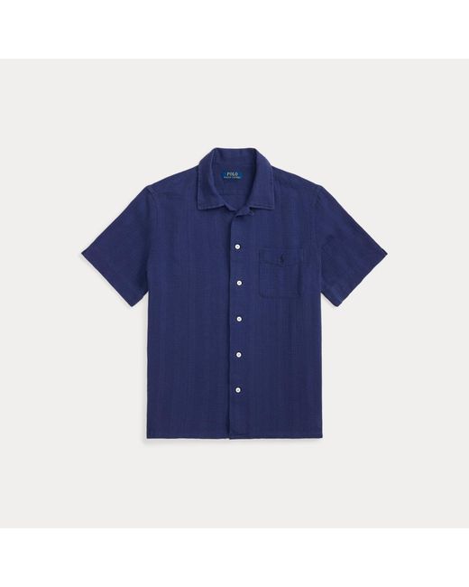 Polo Ralph Lauren Blue Classic Fit Basket-Weave Camp Shirt for men