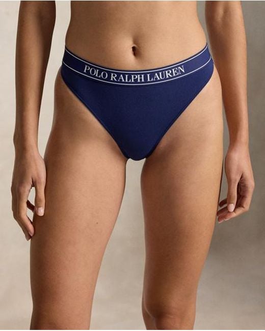 Polo Ralph Lauren Blue Repeat-Logo Mid-Rise Thong
