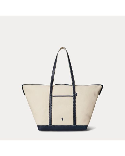 Ralph Lauren Blue Large Canvas Leather-Trim Shopper Tote