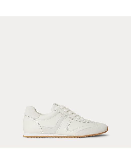 Ralph Lauren White Dani Low Profile Leather And Suede Trainers
