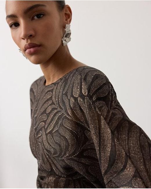 Ralph Lauren Black Shannen Foiled Chiffon Evening Dress