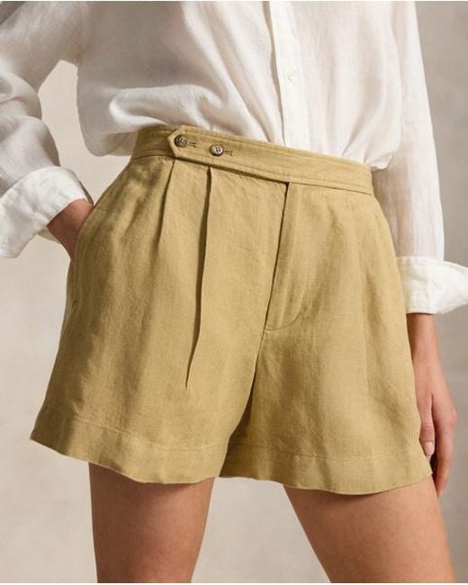 Ralph Lauren Natural Pleated Délavé Linen Short