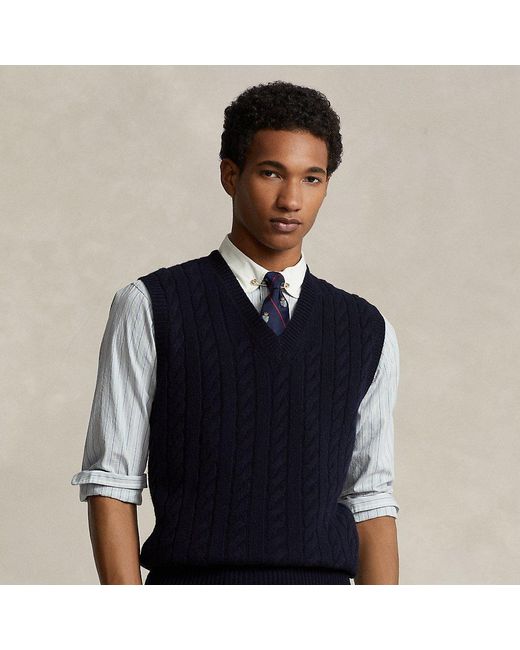 Ralph Lauren Cable-knit Wool-cashmere Sweater Vest in Blue for Men | Lyst