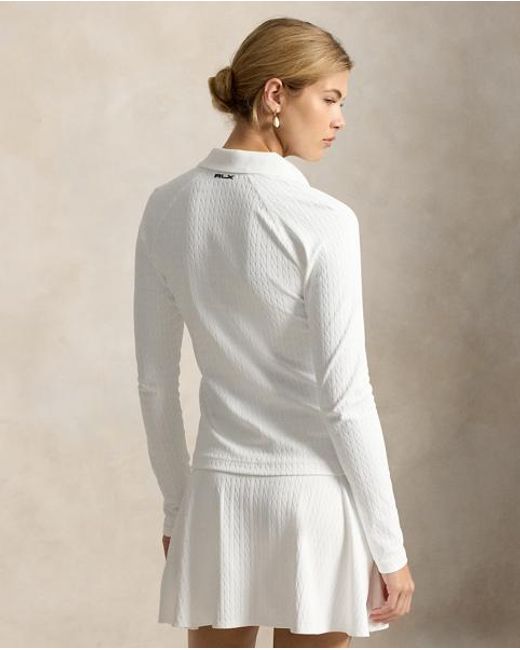 Ralph Lauren White Cable Quarter-Zip Long-Sleeve Polo