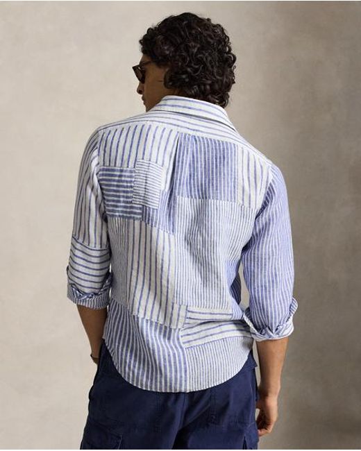 Polo Ralph Lauren Blue Classic Fit Patchwork Linen Shirt for men