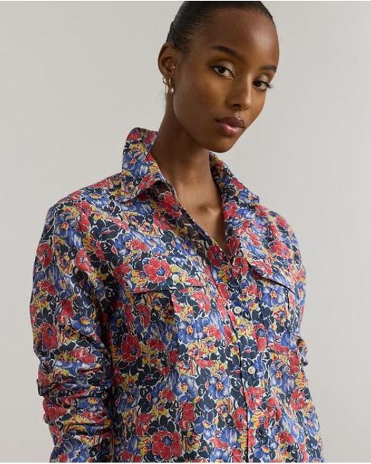 Ralph Lauren Blue Classic Fit Floral Cotton Voile Shirt