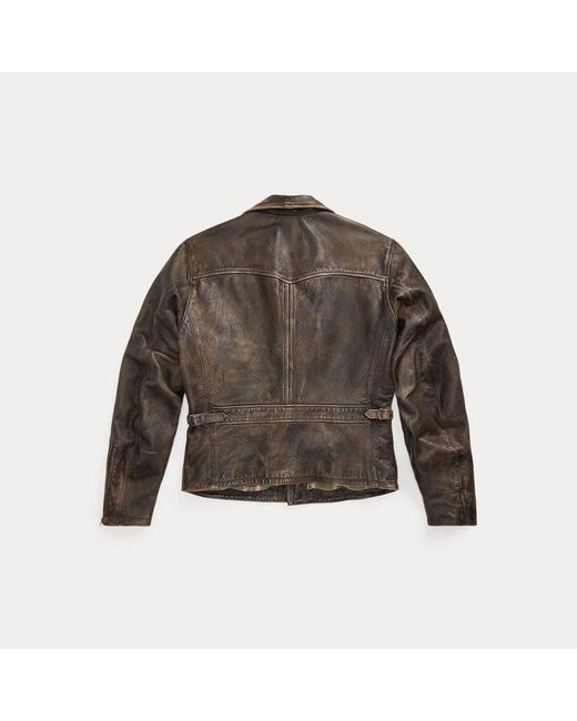 RRL Brown Leather Moto Jacket for men