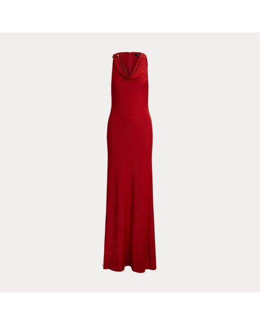 Abito in jersey con collo ad anello di Ralph Lauren in Red