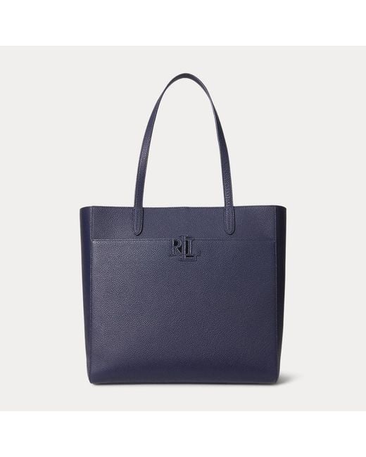 Ralph Lauren Blue Pebbled Leather Large Cameryn Tote Bag