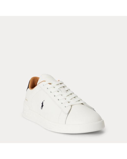 Ralph Lauren White Heritage Court Ii Leather Trainer for men