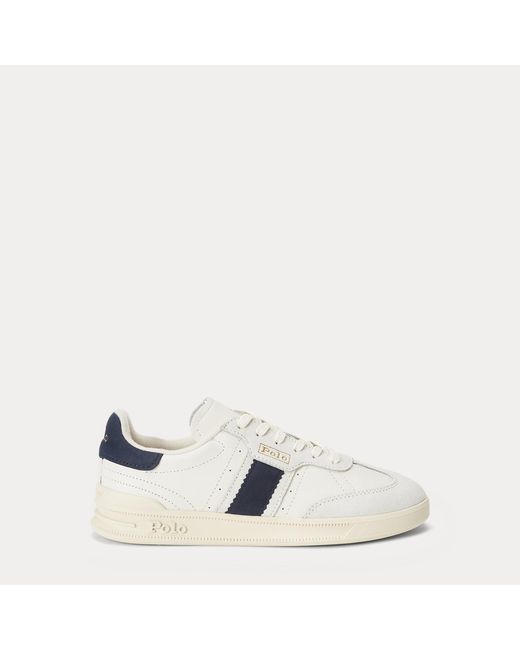 Polo Ralph Lauren White Heritage Aera Leather-Suede Trainer