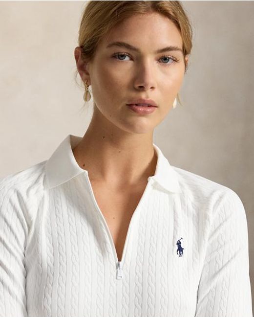 Ralph Lauren White Cable Quarter-Zip Long-Sleeve Polo