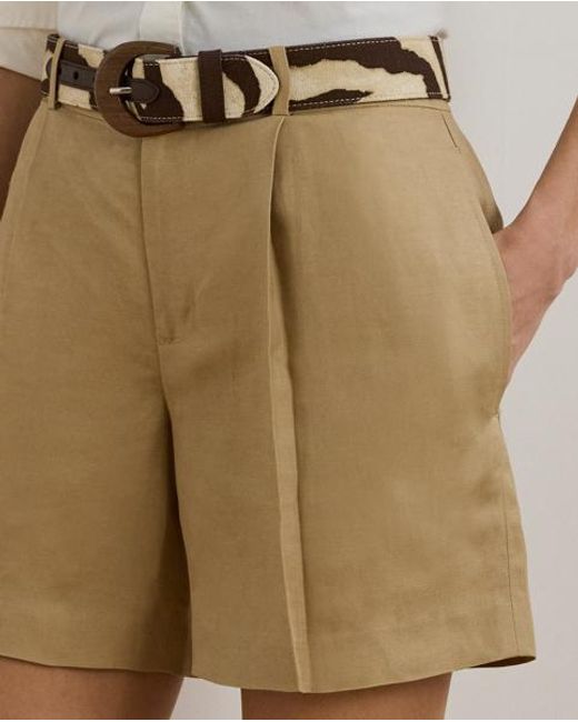 Pantalón Corto Plisado De Sarga Con Lino Ralph Lauren de color Natural