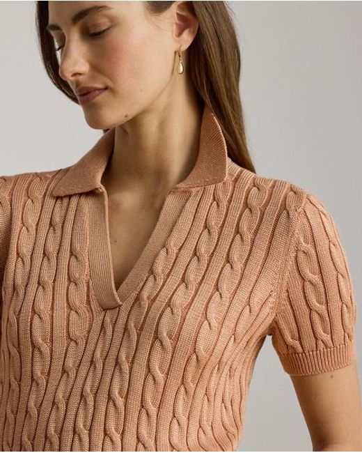 Ralph Lauren Brown Cable Cotton-Blend Short-Sleeve Sweater