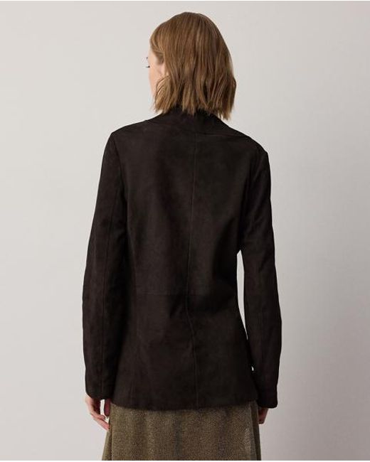 Ralph Lauren Black Heddie Ruffle-Trim Lamb-Suede Jacket