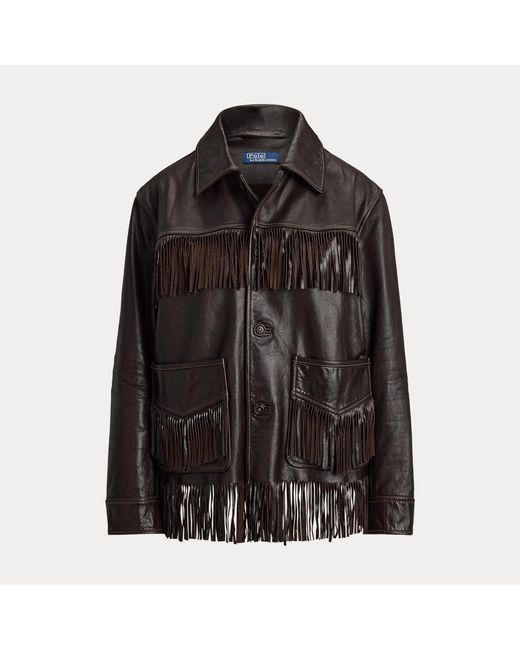 Polo Ralph Lauren Black Fringe-Trim Leather Shirt