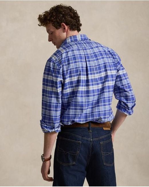 Polo Ralph Lauren Blue Custom Fit Plaid Oxford Shirt for men