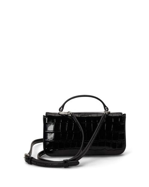 Ralph Lauren Black Croc-Embossed Marcy Crossbody Wallet