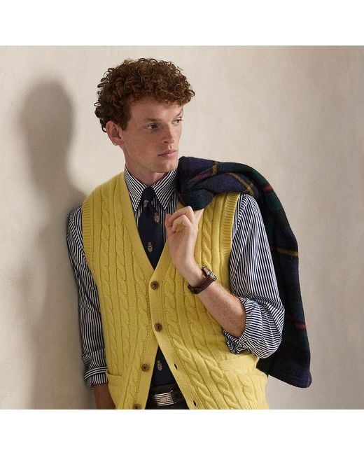 Polo Ralph Lauren Yellow Cable-Knit Sleeveless Jumper for men
