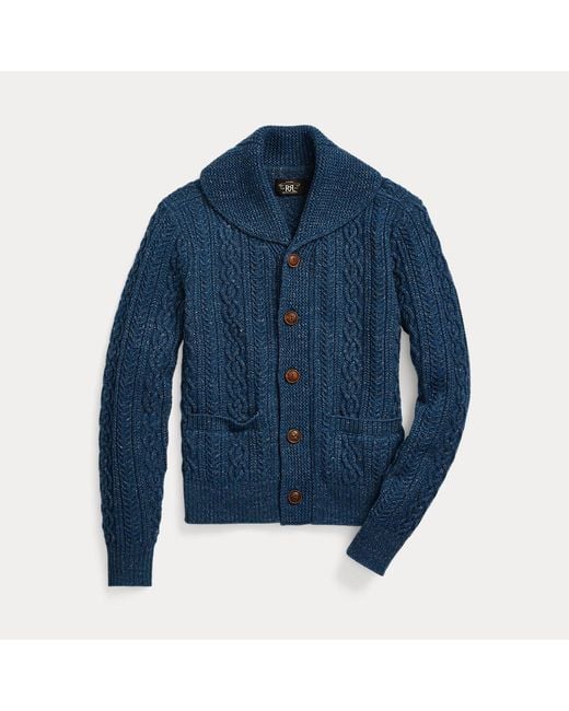 Cardigan a trecce con collo a scialle di RRL in Blue